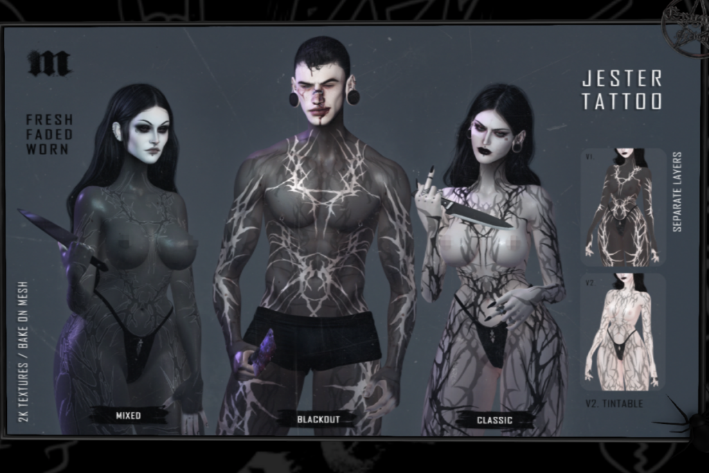 Jester Tattoo - BOM, L$320 each/L$700 FP