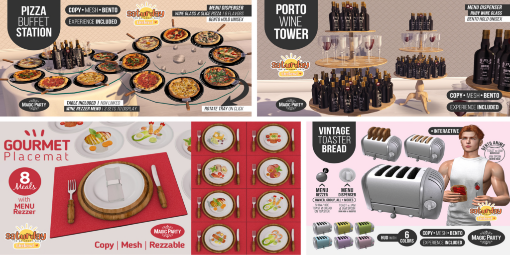 Pizza Buffet Station | Porto Wine Tower | Gourmet Placemat | Vintage Toaster Bread	&lt;a href=&quot;http://maps.secondlife.com/secondlife/Amber%20Cove/180/240/25&quot; target=&quot;_blank&quot;&gt;Teleport&lt;/a&gt;