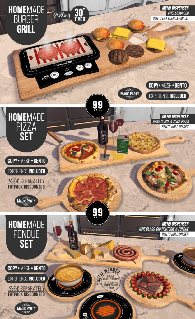 Homemade Burger Grill | Homemade Pizza Set | Homemade Fondue Set	&lt;a href=&quot;http://maps.secondlife.com/secondlife/Amber%20Cove/180/240/25&quot; target=&quot;_blank&quot;&gt;Teleport&lt;/a&gt;