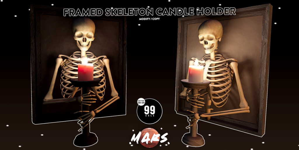 Framed Skeleton Candle Holder Decor	&lt;a href=&quot;http://maps.secondlife.com/secondlife/Angels%20Island/101/43/3501&quot; target=&quot;_blank&quot;&gt;Teleport&lt;/a&gt;