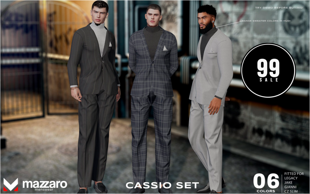Cassio Set - CZ Slim/Gianni/Jake/Legacy	&lt;a href=&quot;http://maps.secondlife.com/secondlife/Heartbreak/131/129/166&quot; target=&quot;_blank&quot;&gt;Teleport&lt;/a&gt;
