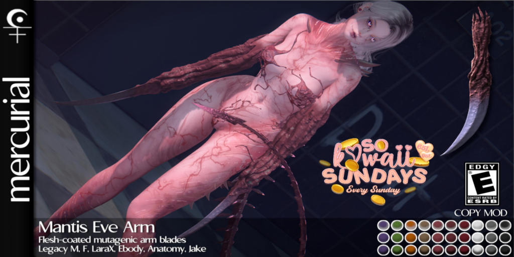 Mantis Eve Arm - Anatomy/Jake/Legacy M+F/MaitreyaX/Reborn	&lt;a href=&quot;http://maps.secondlife.com/secondlife/Embrace%20the%20Ocean/111/171/1096&quot; target=&quot;_blank&quot;&gt;Teleport&lt;/a&gt;