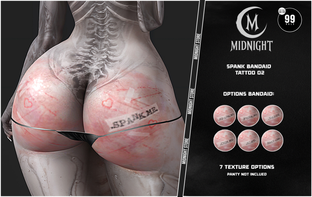 Spank Bandaid Tattoo 02 - BOM	&lt;a href=&quot;http://maps.secondlife.com/secondlife/Helgrind/37/86/3603&quot; target=&quot;_blank&quot;&gt;Teleport&lt;/a&gt;