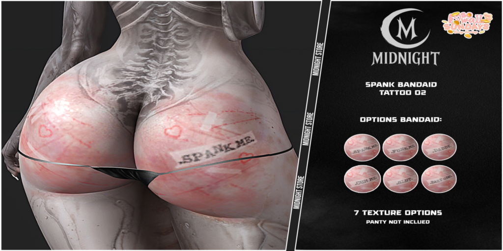 Spank Bandaid Tattoo 02 - BOM	&lt;a href=&quot;http://maps.secondlife.com/secondlife/Helgrind/53/81/3603&quot; target=&quot;_blank&quot;&gt;Teleport&lt;/a&gt;