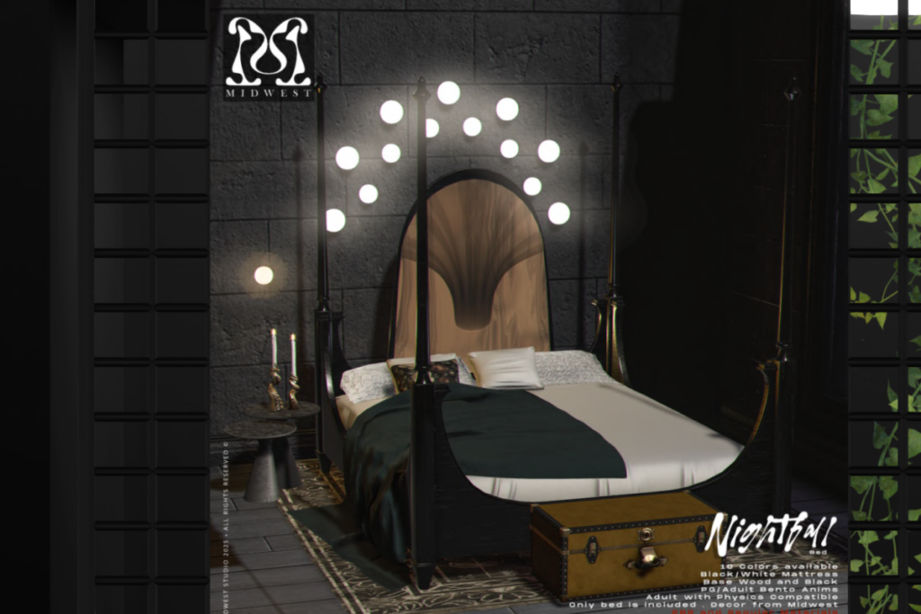 Nightfall Bed, L$499 each PG/L$999 PG FP/L$699 each Adult/L$1299 Adult FP