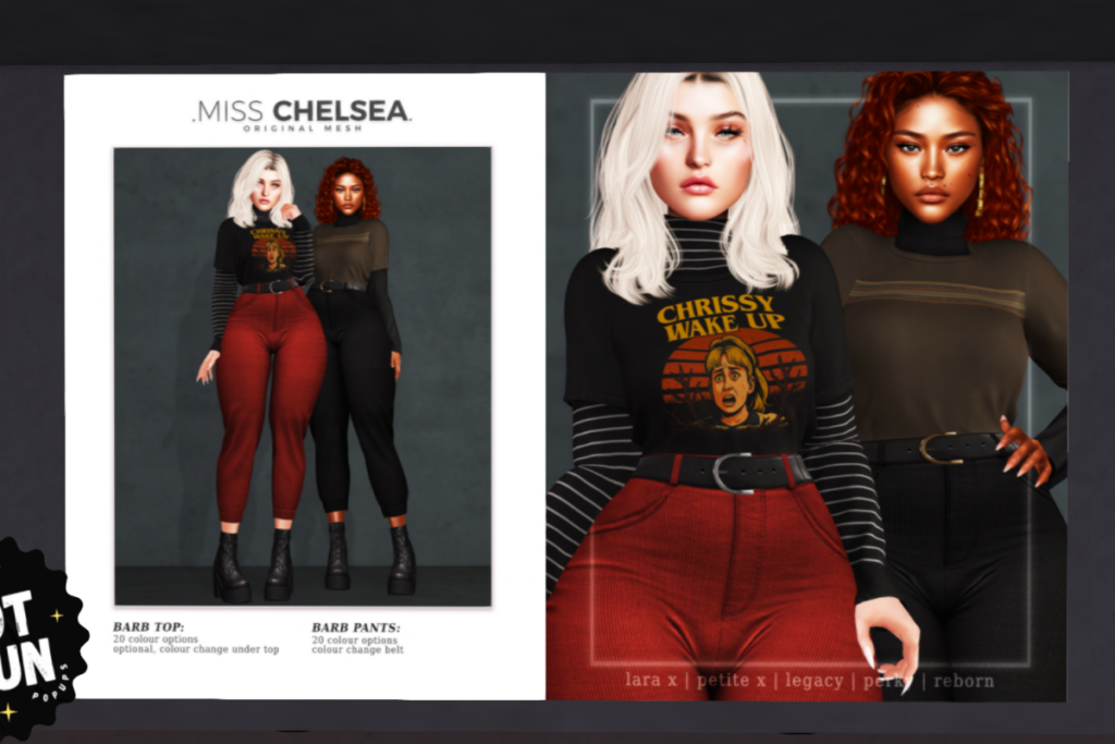 Barb Top and Pants - Legacy/MaitreyaX/Reborn/+mods, L$250 each/L$500-L$1499 each FP/L$1999 MP