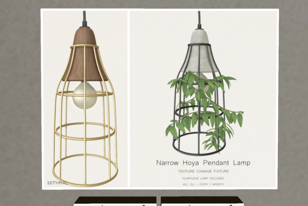 Narrow Pendant Lamp	&lt;a href=&quot;http://maps.secondlife.com/secondlife/Mithral/134/121/21&quot; target=&quot;_blank&quot;&gt;Teleport&lt;/a&gt;