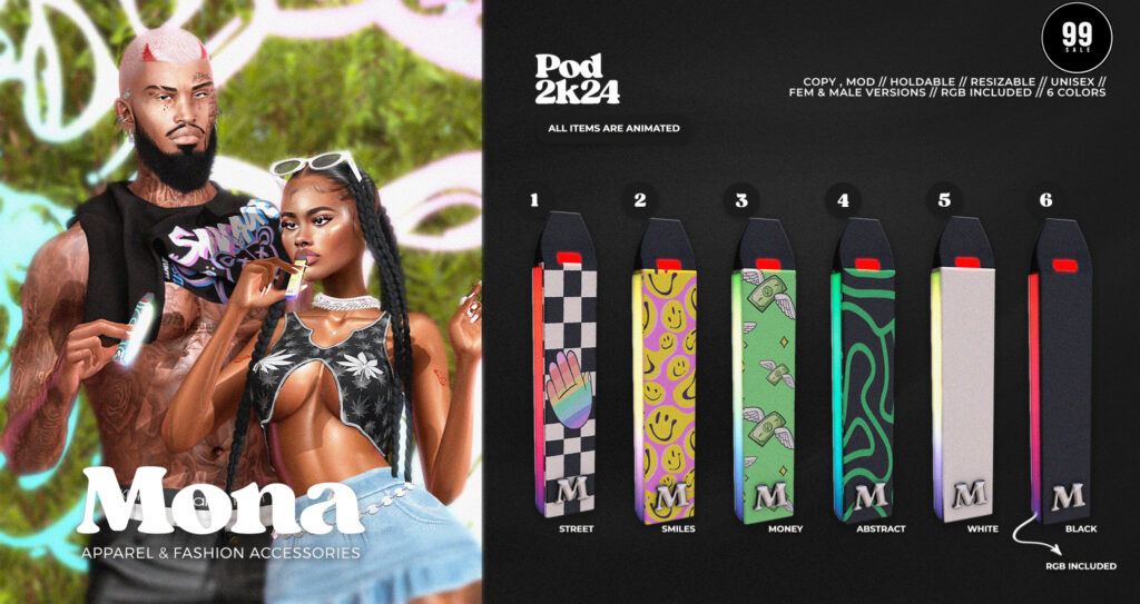 Pod 2k24 Holdable Accessory	&lt;a href=&quot;https://maps.secondlife.com/secondlife/Tulsa%20Time/97/217/1502&quot; target=&quot;_blank&quot;&gt;Teleport&lt;/a&gt;