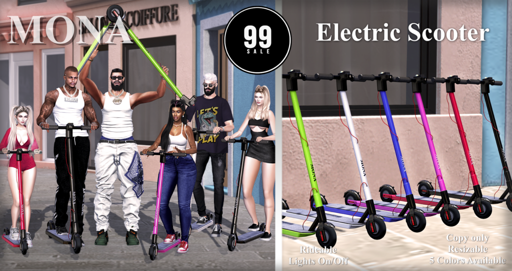 Electric Scooter	&lt;a href=&quot;https://maps.secondlife.com/secondlife/Tulsa%20Time/97/217/1502&quot; target=&quot;_blank&quot;&gt;Teleport&lt;/a&gt;