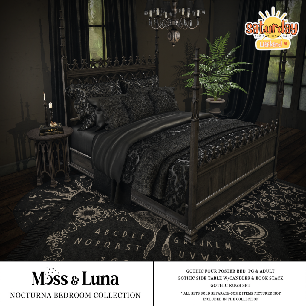 Nocturna Bedroom Collection	&lt;a href=&quot;http://maps.secondlife.com/secondlife/Desolate/123/57/23&quot; target=&quot;_blank&quot;&gt;Teleport&lt;/a&gt;