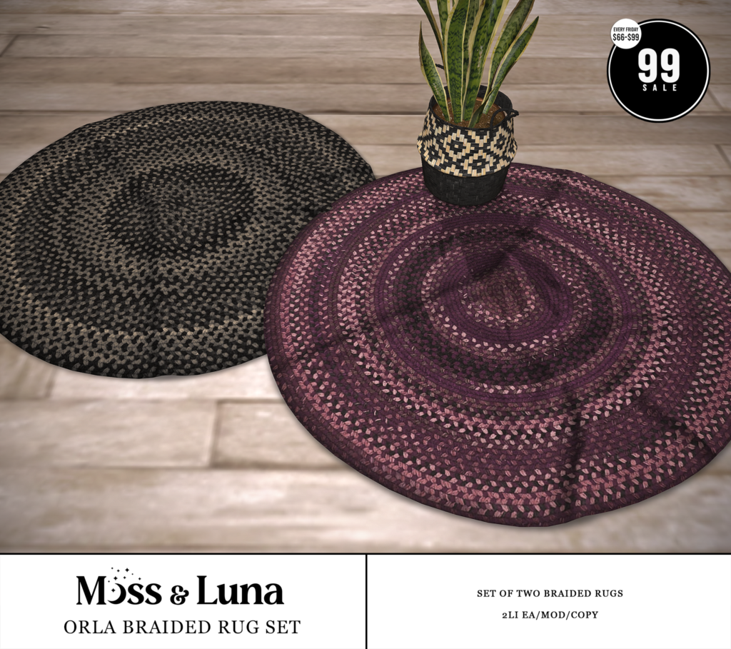 Orla Braided Rug Set	&lt;a href=&quot;http://maps.secondlife.com/secondlife/Desolate/123/57/23&quot; target=&quot;_blank&quot;&gt;Teleport&lt;/a&gt;