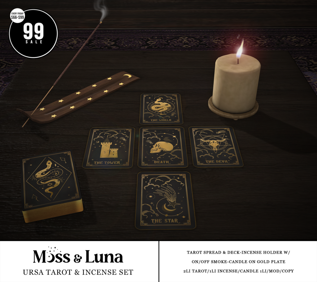 Ursa Tarot &amp; Incense Set	&lt;a href=&quot;http://maps.secondlife.com/secondlife/Desolate/123/57/23&quot; target=&quot;_blank&quot;&gt;Teleport&lt;/a&gt;