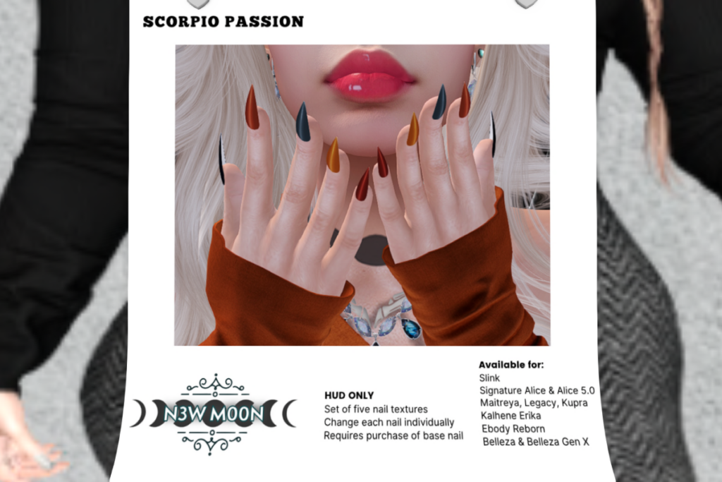 Scorpio Passion Nails - Alice/Erika/GenX/Inithium/Legacy/Maitreya/Reborn/Slink, L$120