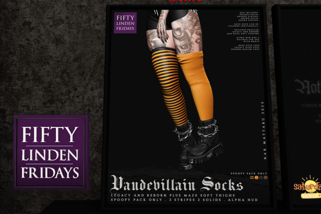Vaudevillain Socks - Legacy/Reborn/+mods	&lt;a href=&quot;http://maps.secondlife.com/secondlife/Nocturnal%20Collective/120/126/29&quot; target=&quot;_blank&quot;&gt;Teleport&lt;/a&gt;