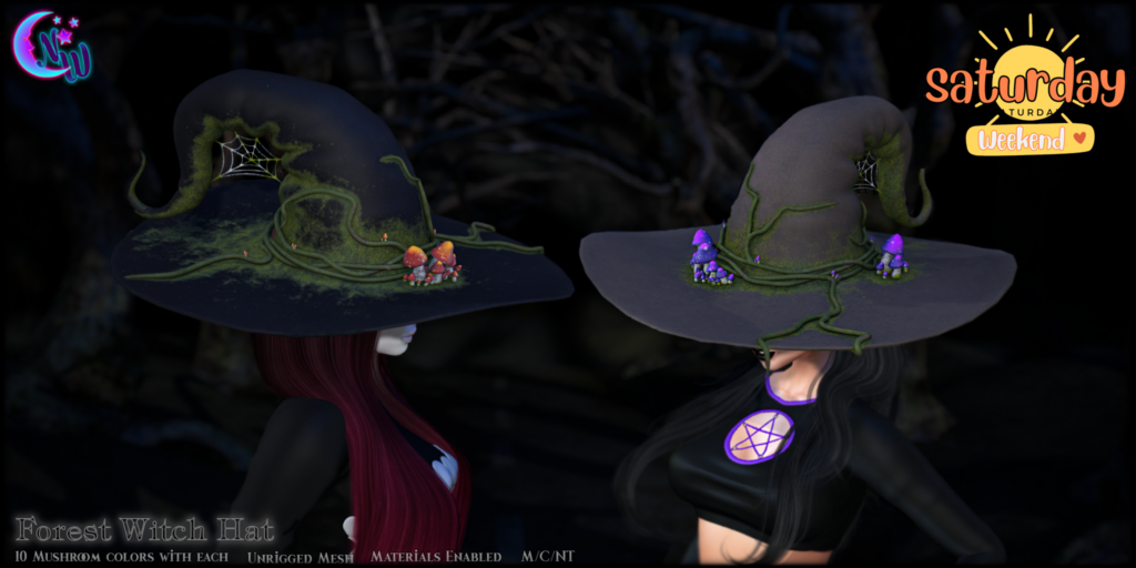 Forest Witch Hat	&lt;a href=&quot;http://maps.secondlife.com/secondlife/Neon%20Coven/126/116/996&quot; target=&quot;_blank&quot;&gt;Teleport&lt;/a&gt;