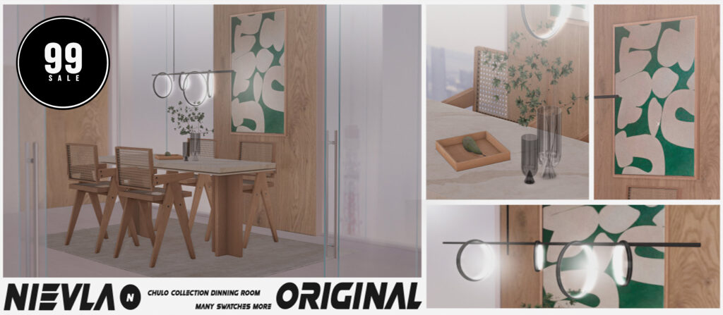 Chulo Collection Dining Room	&lt;a href=&quot;https://maps.secondlife.com/secondlife/Montalli%20Township/67/188/3002&quot; target=&quot;_blank&quot;&gt;Teleport&lt;/a&gt;