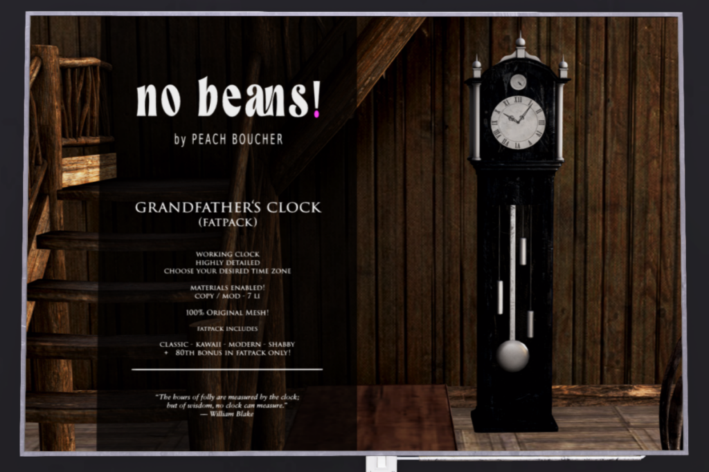 Grandfather&#039;s Clock, L$299 each/L$899 FP