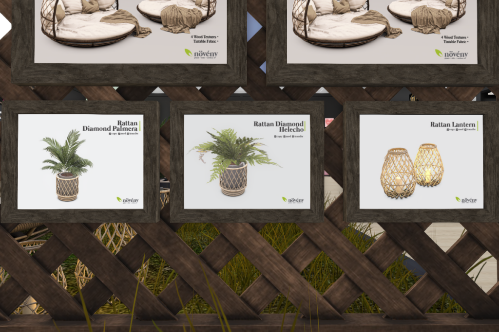 Rattan Diamond Palmera Decor, L$200 | Rattan Diamond Helecho Decor, L$200 | Rattan Lantern Decor, L$150