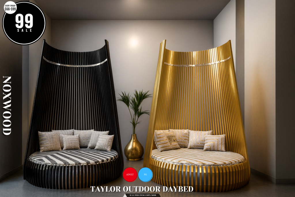 Taylor Outdoor Daybed	&lt;a href=&quot;http://maps.secondlife.com/secondlife/SunnySky%20Business%20Dist/138/201/501&quot; target=&quot;_blank&quot;&gt;Teleport&lt;/a&gt;