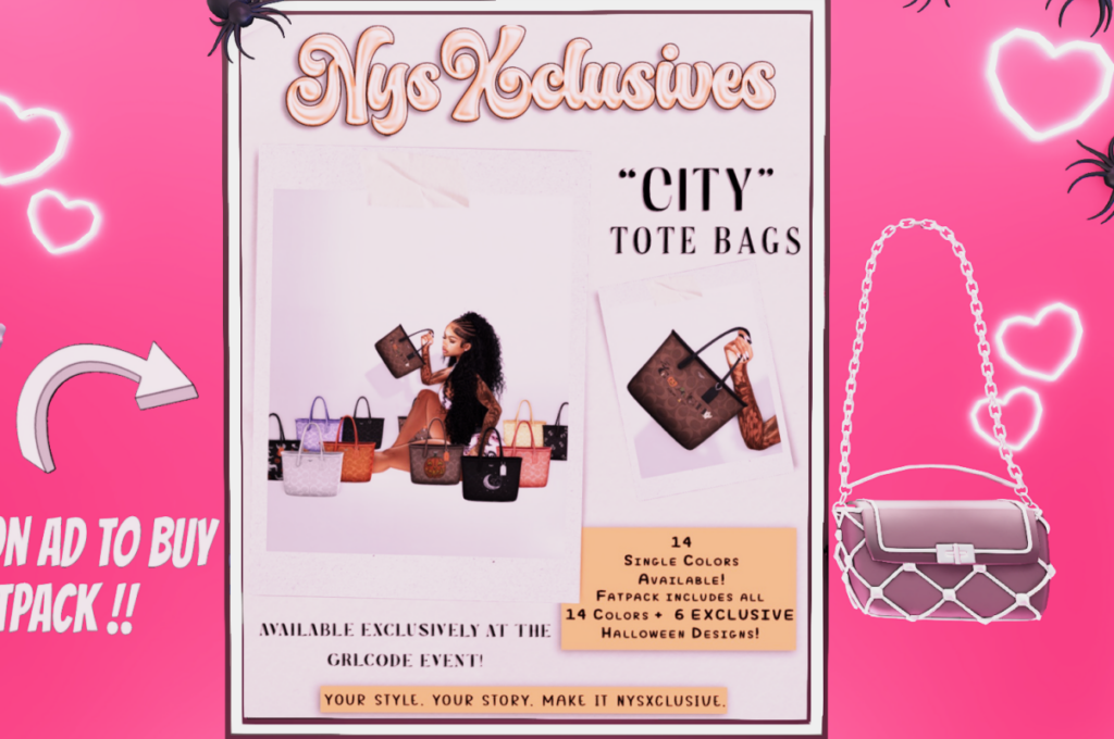 City Tote Bags, L$350 each/L$1800 FP
