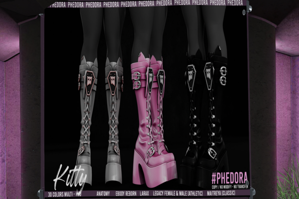 Kitty Boots - Anatomy/Legacy M+F/MaitreyaX/Reborn/+mods, L$270-L$299 each/L$630 - L$699 each FP