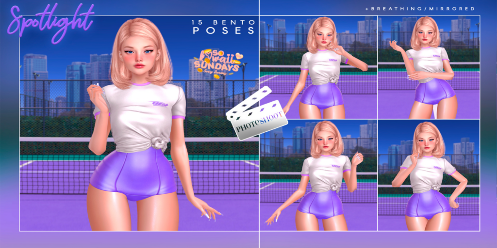Spotlight Poses	&lt;a href=&quot;http://maps.secondlife.com/secondlife/VELOUR/200/203/1965&quot; target=&quot;_blank&quot;&gt;Teleport&lt;/a&gt;