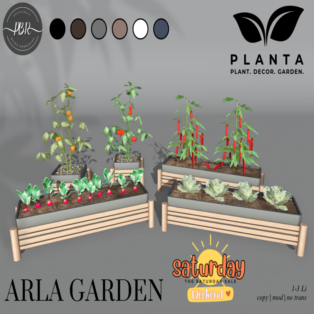 Arla Garden Decor Set	&lt;a href=&quot;http://maps.secondlife.com/secondlife/lovers%20islands/199/45/23&quot; target=&quot;_blank&quot;&gt;Teleport&lt;/a&gt;