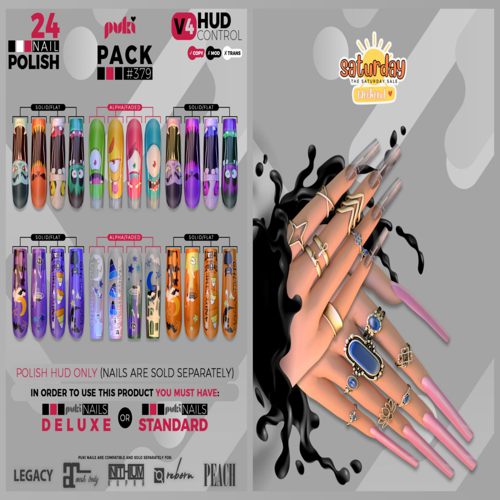 Pack 379 Nail Applier HUD - Puki Deluxe Mesh Nails/Puki Standard Mesh Nails	&lt;a href=&quot;http://maps.secondlife.com/secondlife/The%20Valley/136/226/501&quot; target=&quot;_blank&quot;&gt;Teleport&lt;/a&gt;
