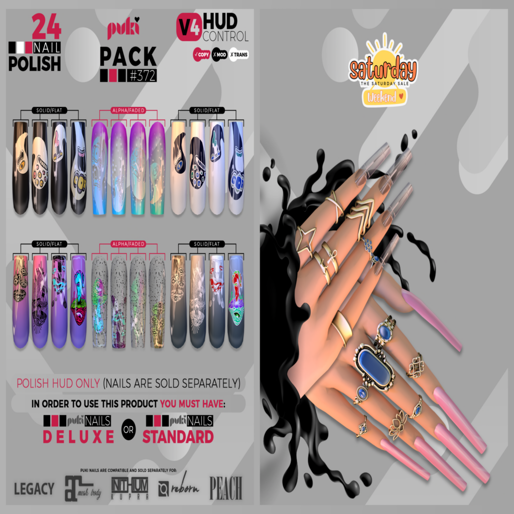 Pack 372 Nail Applier HUD - Puki Deluxe Mesh Nails/Puki Standard Mesh Nails	&lt;a href=&quot;http://maps.secondlife.com/secondlife/The%20Valley/136/226/501&quot; target=&quot;_blank&quot;&gt;Teleport&lt;/a&gt;