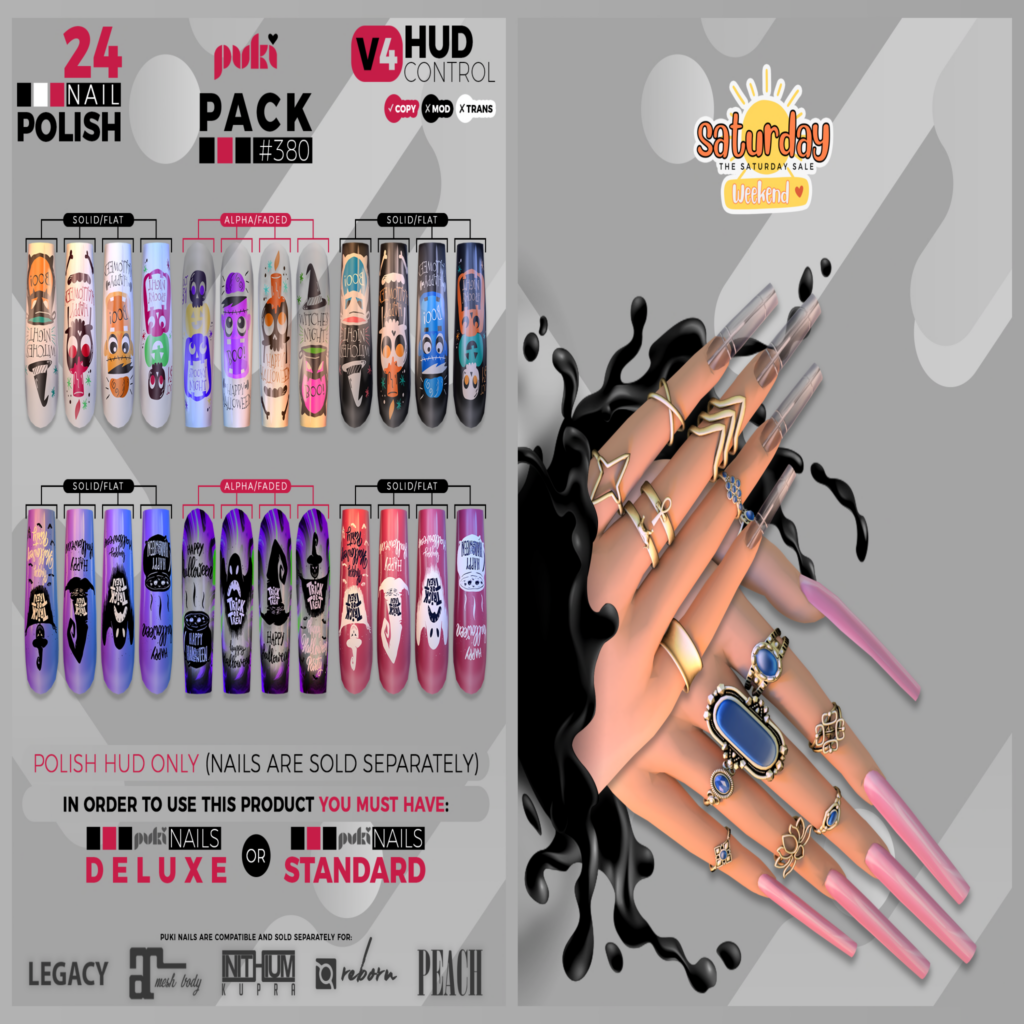 Pack 380 Nail Applier HUD - Puki Deluxe Mesh Nails/Puki Standard Mesh Nails	&lt;a href=&quot;http://maps.secondlife.com/secondlife/The%20Valley/136/226/501&quot; target=&quot;_blank&quot;&gt;Teleport&lt;/a&gt;
