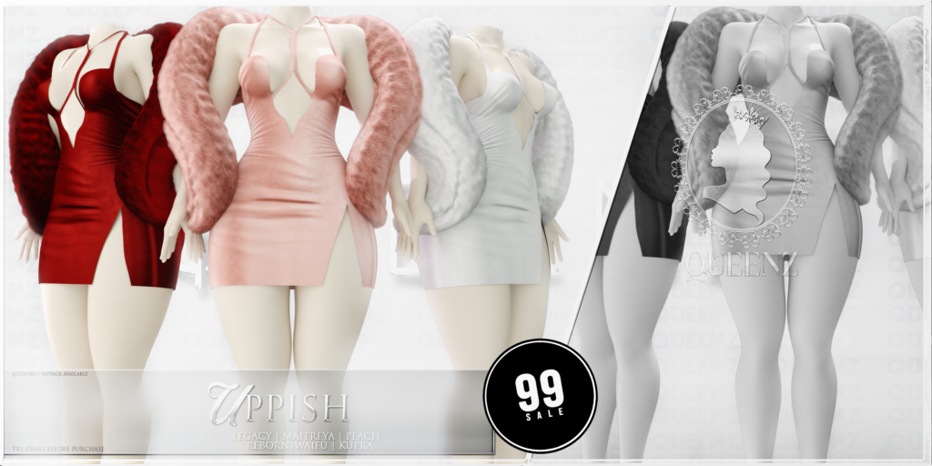 Uppish Dress &amp; Boa - Inithium/Legacy/Maitreya/Peach/Reborn/+mods	&lt;a href=&quot;https://maps.secondlife.com/secondlife/QUEENZ/110/117/25&quot; target=&quot;_blank&quot;&gt;Teleport&lt;/a&gt;
