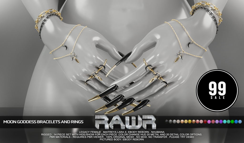 Moon Goddess Bracelets &amp; Rings - Legacy/MaitreyaX/Nhumana/Reborn	&lt;a href=&quot;http://maps.secondlife.com/secondlife/RAWR/62/141/21&quot; target=&quot;_blank&quot;&gt;Teleport&lt;/a&gt;