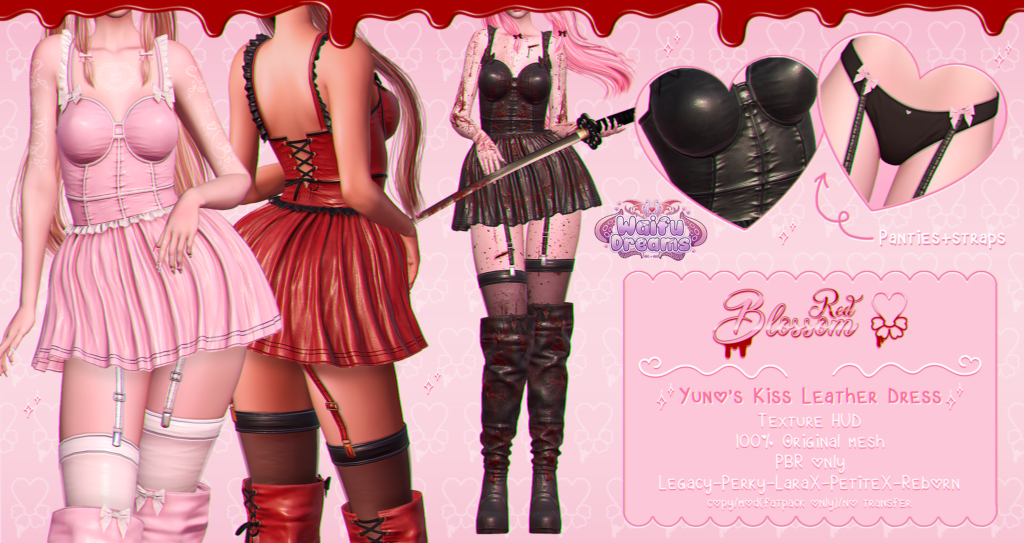 Yuno&#039;s Kiss Leather Dress - Legacy/MaitreyaX/Reborn/+mods	&lt;a href=&quot;https://maps.secondlife.com/secondlife/Anhedonia/112/132/998&quot; target=&quot;_blank&quot;&gt;Teleport&lt;/a&gt;