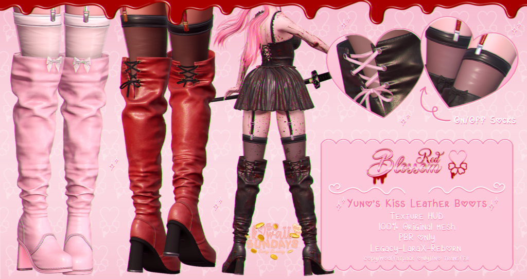 Yuno&#039;s Kiss Leather Boots - Legacy/MaitreyaX/Reborn	&lt;a href=&quot;https://maps.secondlife.com/secondlife/Anhedonia/112/132/998&quot; target=&quot;_blank&quot;&gt;Teleport&lt;/a&gt;