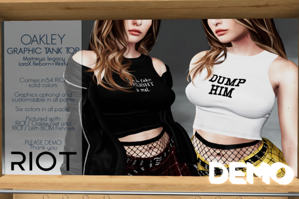 Oakley Graphic Tank Top - Legacy/Maitreya/Reborn/+mods, L$250 each/L$1299 FP | Oakley MegaPack, L$3299