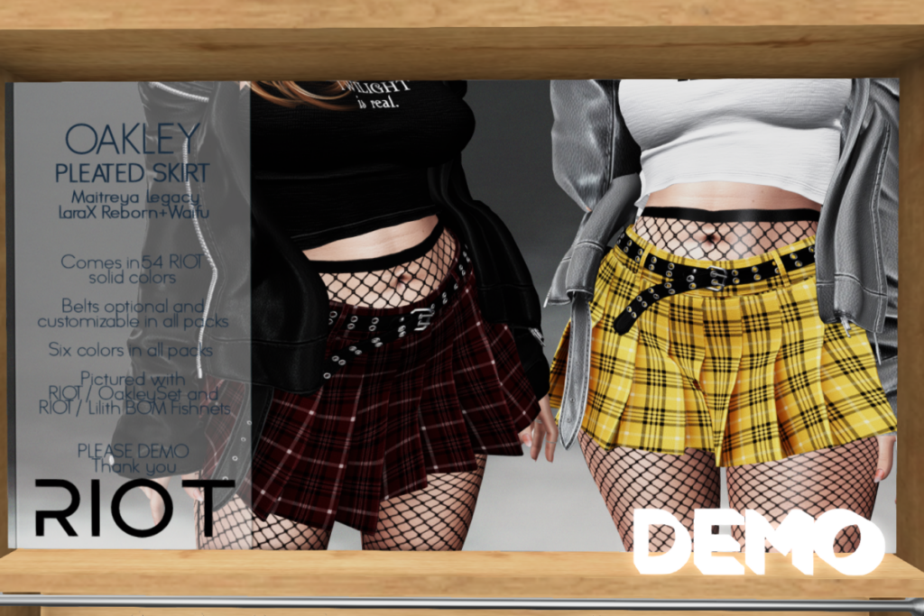 Oakley Pleated Skirt - Legacy/Maitreya/Reborn/+mods, L$250 each/L$1299 FP | Oakley MegaPack, L$3299