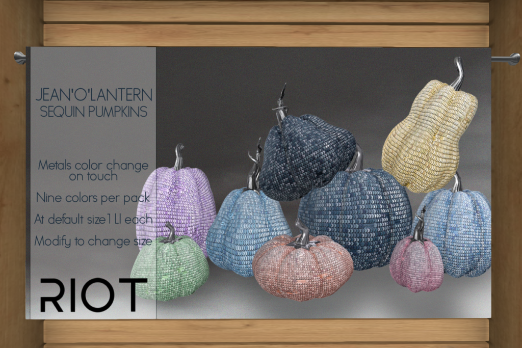 Jean O&#039;Lantern Sequin Pumpkins	&lt;a href=&quot;http://maps.secondlife.com/secondlife/RIOT%20District/135/162/28&quot; target=&quot;_blank&quot;&gt;Teleport&lt;/a&gt;
