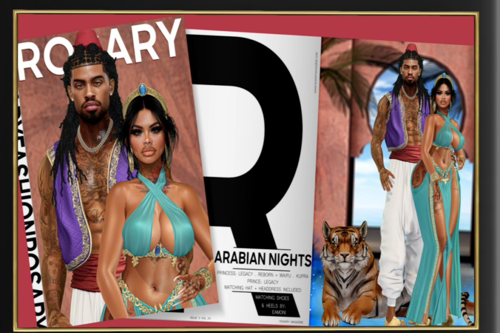 Arabian Nights Princess Outfit - Inithium/Legacy/Reborn/+mods, L$399 each/L$1599 FP | Arabian Nights Prince Outfit - Legacy, L$299 each