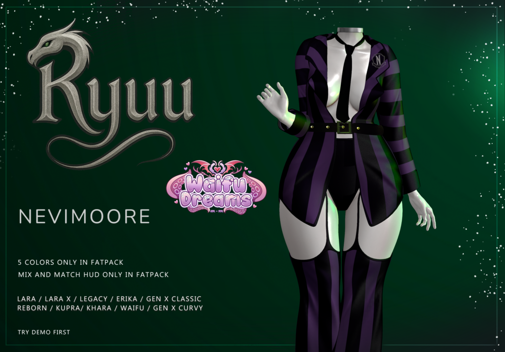 Nevimoore Outfit - Erika/GenX/Inithium/Legacy/Maitreya/Reborn/+mods	&lt;a href=&quot;http://maps.secondlife.com/secondlife/Mileshaven%20Isle/74/22/3206&quot; target=&quot;_blank&quot;&gt;Teleport&lt;/a&gt;