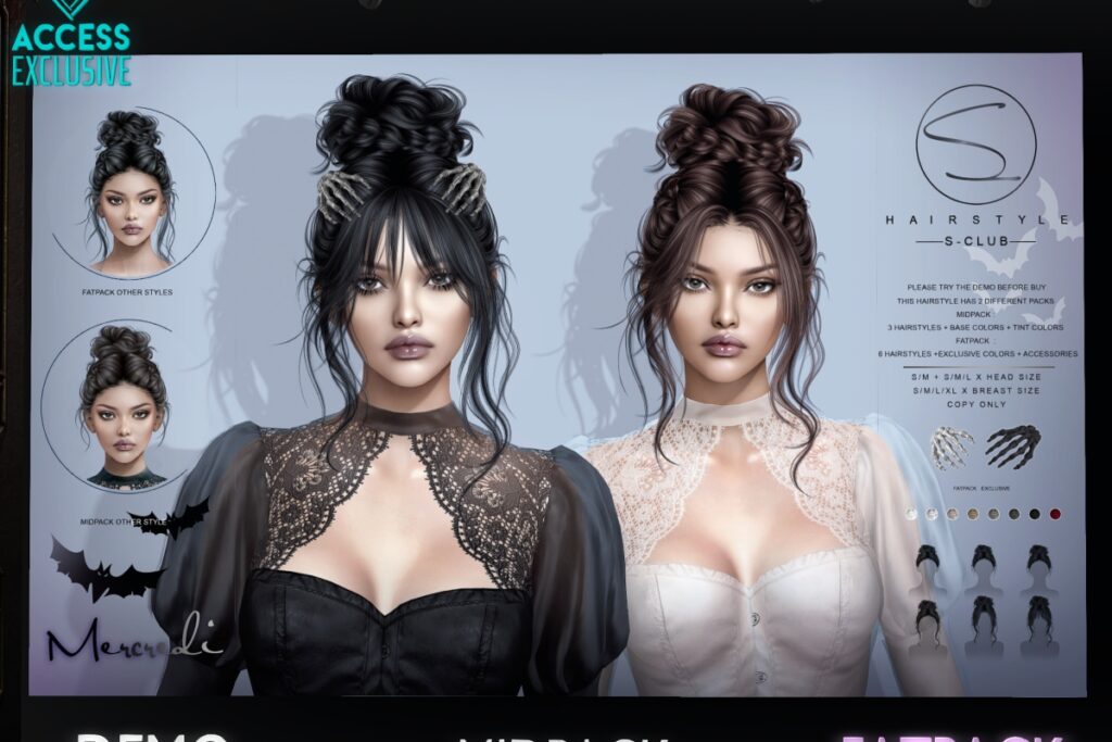 Mercredi Hairstyle, L$699 Midpack/L$999 FP