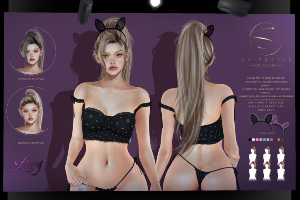 Lory Hair, L$699 midpack/L$999 FP