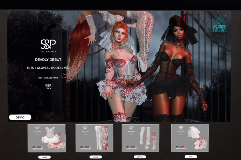 Deadly Debut Outfit - Legacy/MaitreyaX/Reborn/+mods, L$400-500 each Body Pack, L$3500 MP