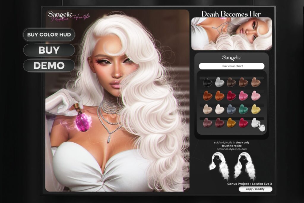 Madeline Hairstyle &amp; Hairbase - EvoX/Genus, L$499/L$199 Color HUD