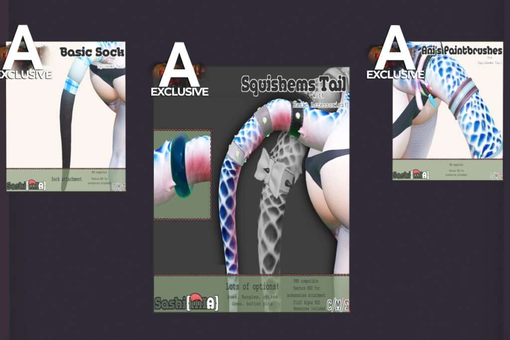 SquishemsTail, L$499 | Basic Sock &amp; Ani&#039;s Paint Brushes Accessories - Squishems Tail, L$350 each