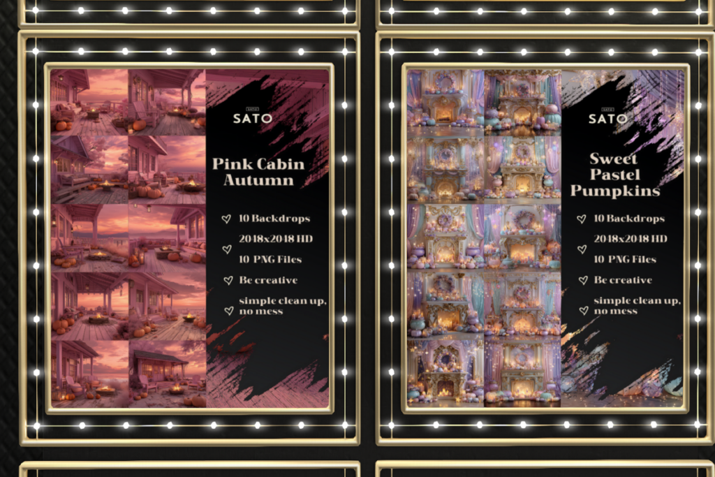 Pink Cabin Autumn &amp; Sweet Pastel Pumpkin Backdrops, L$180 each