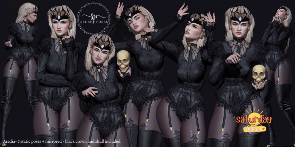 Aradia Poses &amp; Props	&lt;a href=&quot;http://maps.secondlife.com/secondlife/Cuddles%20Coast/64/69/3501&quot; target=&quot;_blank&quot;&gt;Teleport&lt;/a&gt;