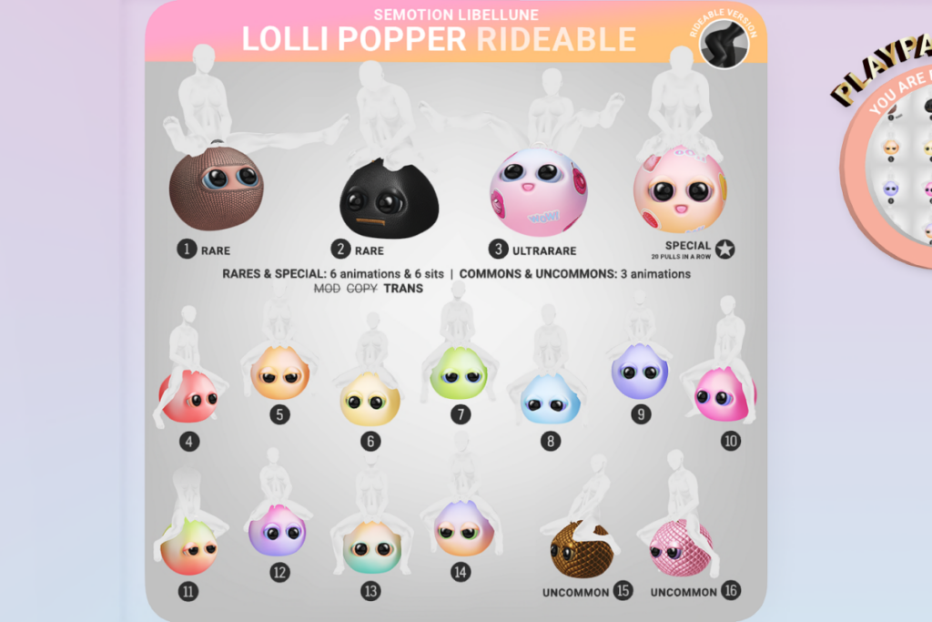 Lolli Popper Rideable Gacha, L$88 per play