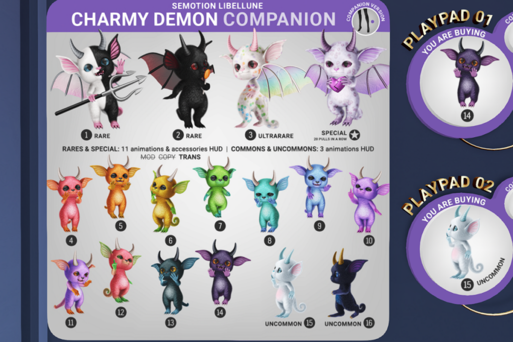 Charmy Demon Companion, L$88-L$188 each