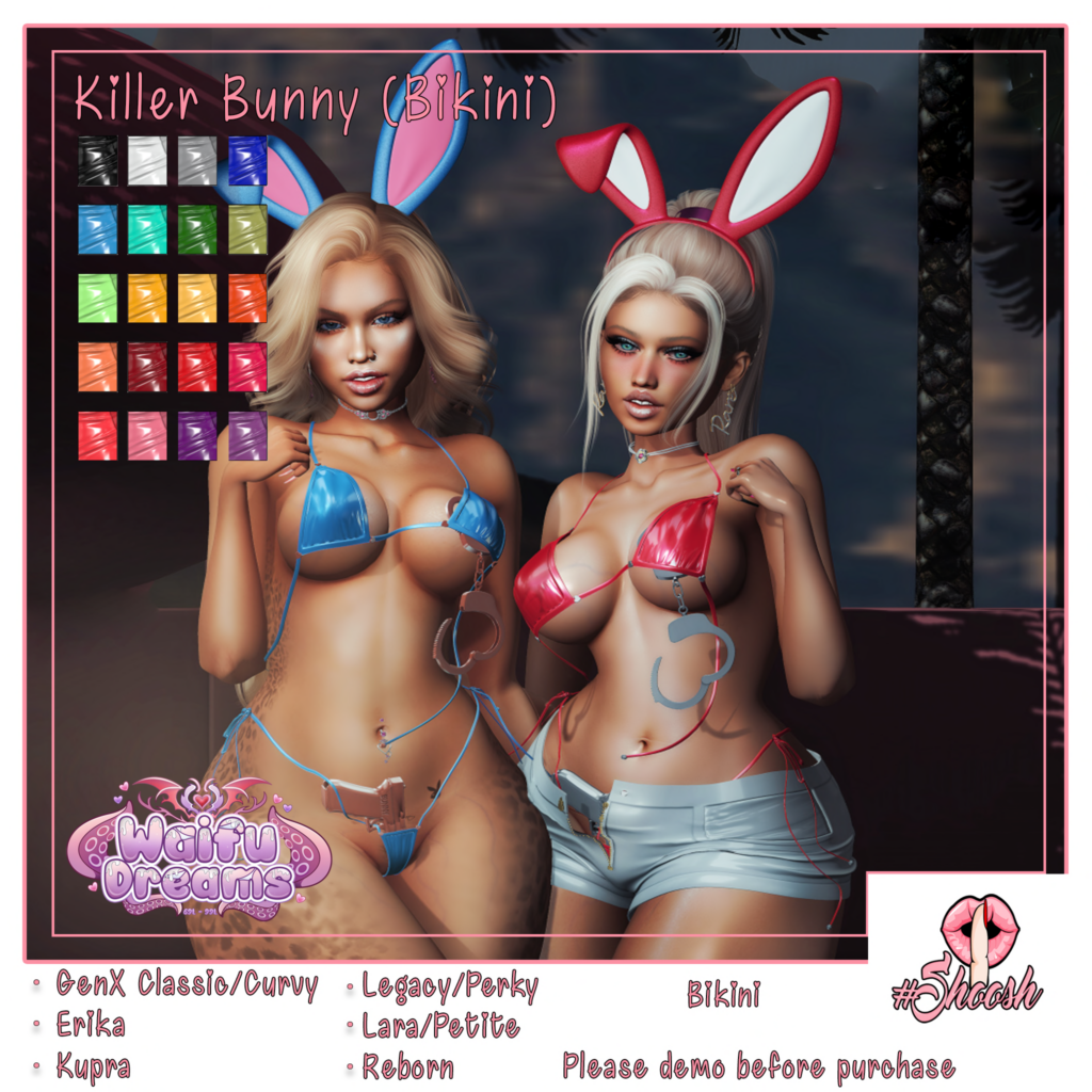 Killer Bunny Bikini - Erika/GenX/Inithium/Legacy/Maitreya/Reborn/+mods	&lt;a href=&quot;http://maps.secondlife.com/secondlife/Wild%20Pack/161/168/23&quot; target=&quot;_blank&quot;&gt;Teleport&lt;/a&gt;