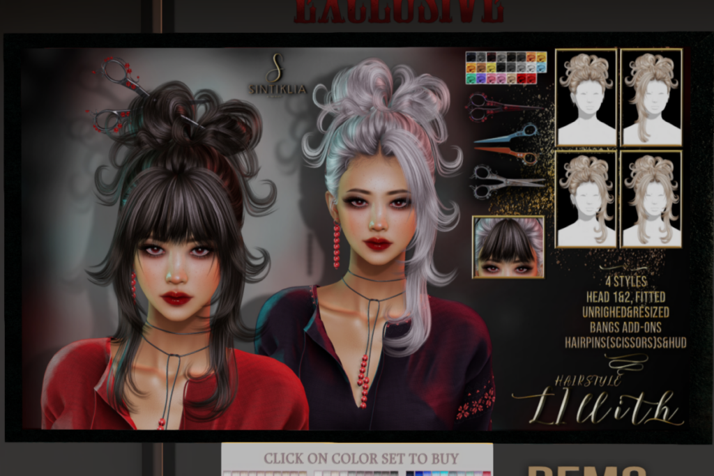 Lilith Hairstyle, L$350 each/L$750 FP